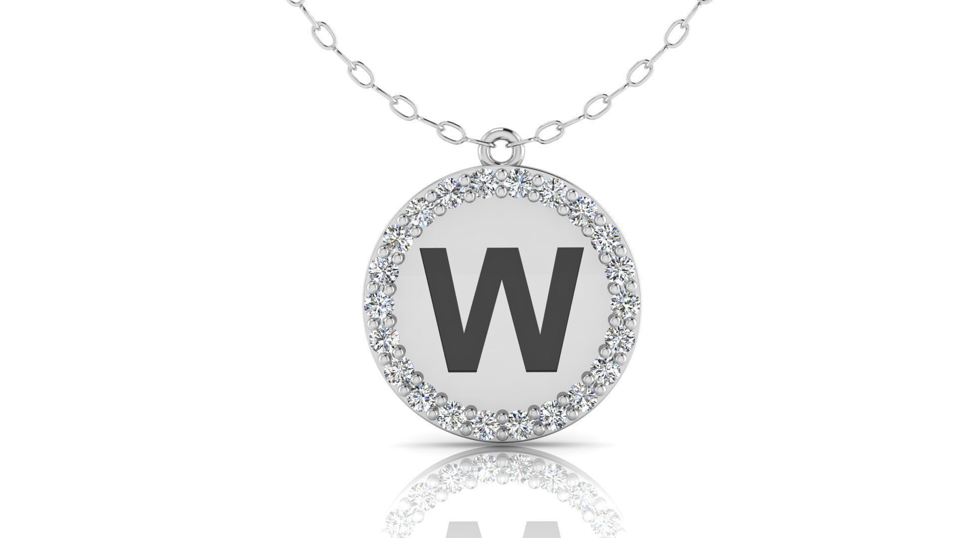 Alphabet Round Enamel Diamond Pendant W 3D print model_3