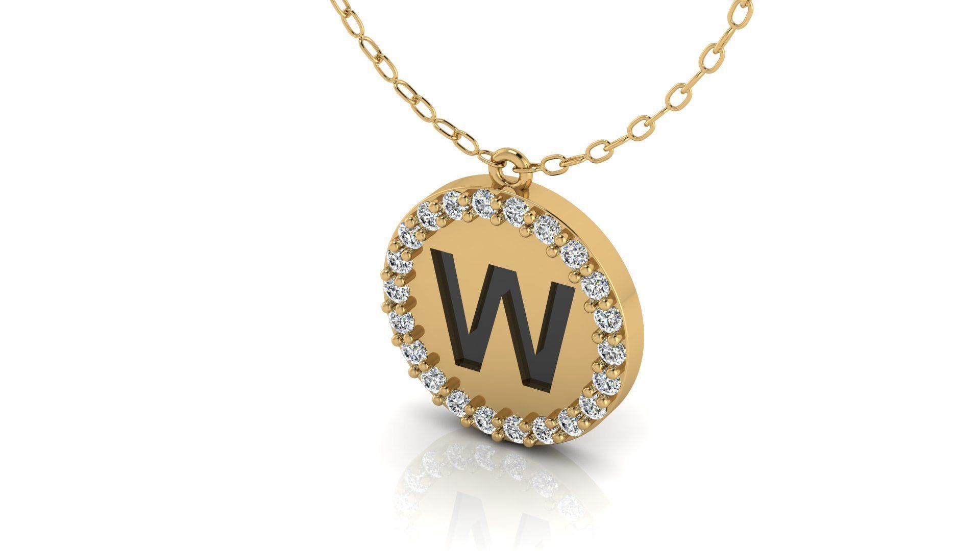 Alphabet Round Enamel Diamond Pendant W 3D print model_18