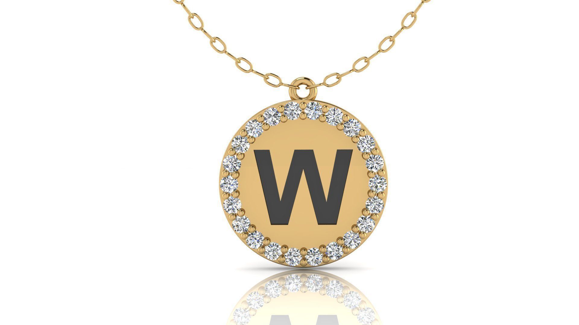 Alphabet Round Enamel Diamond Pendant W 3D print model_14