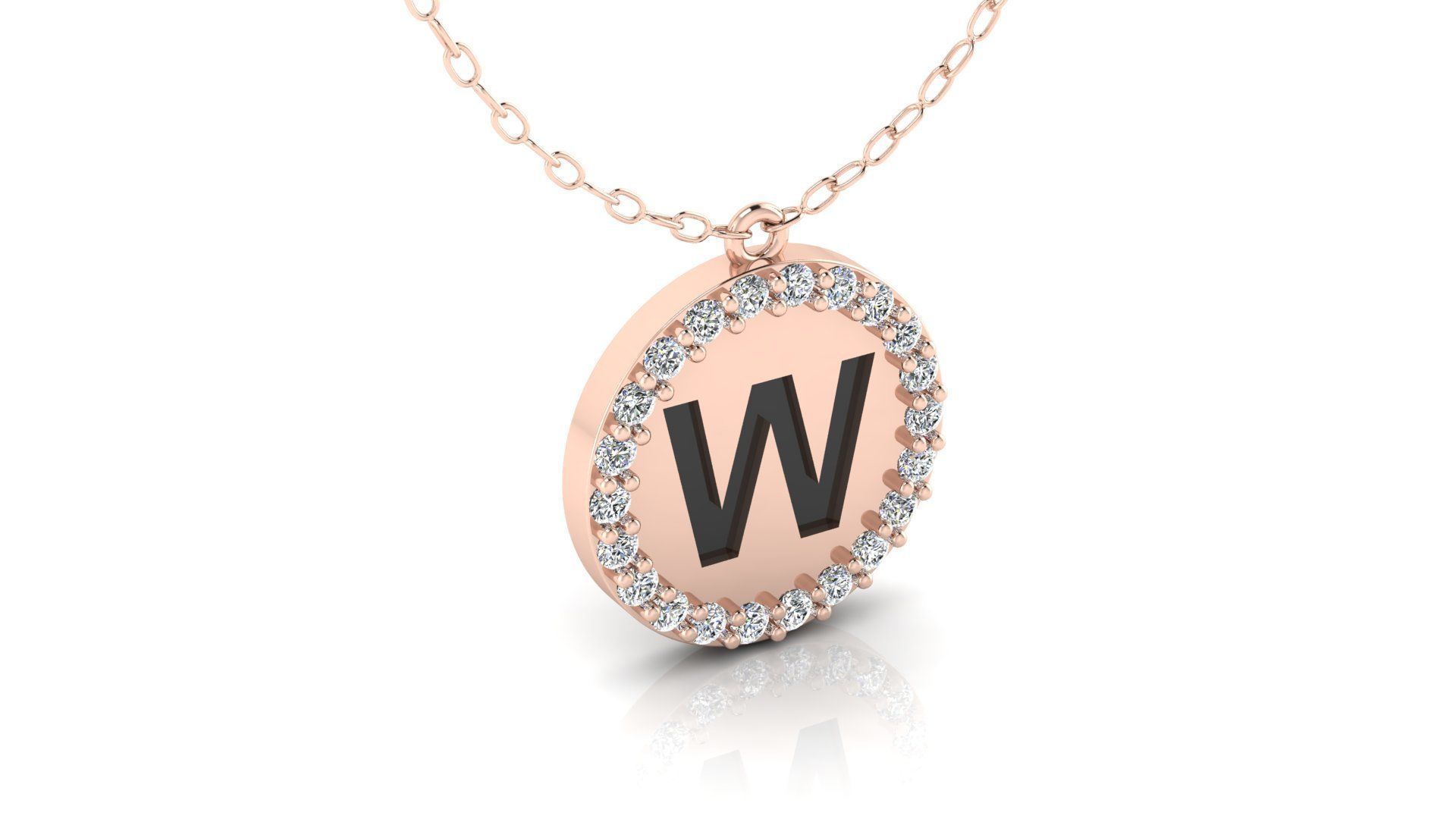 Alphabet Round Enamel Diamond Pendant W 3D print model_5