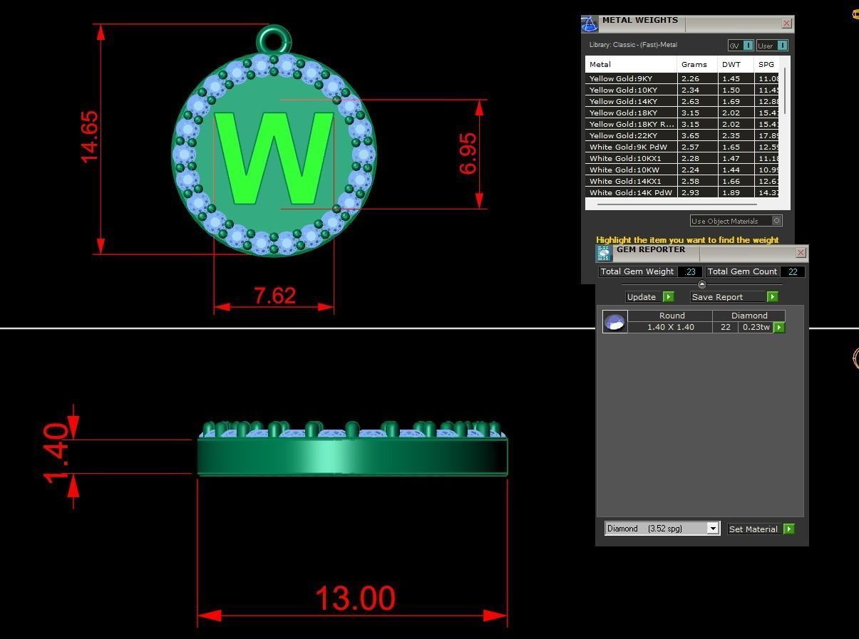 Alphabet Round Enamel Diamond Pendant W 3D print model_8