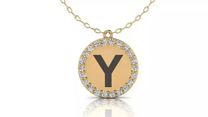 Alphabet Round Enamel Diamond Pendant Y 3D print model
