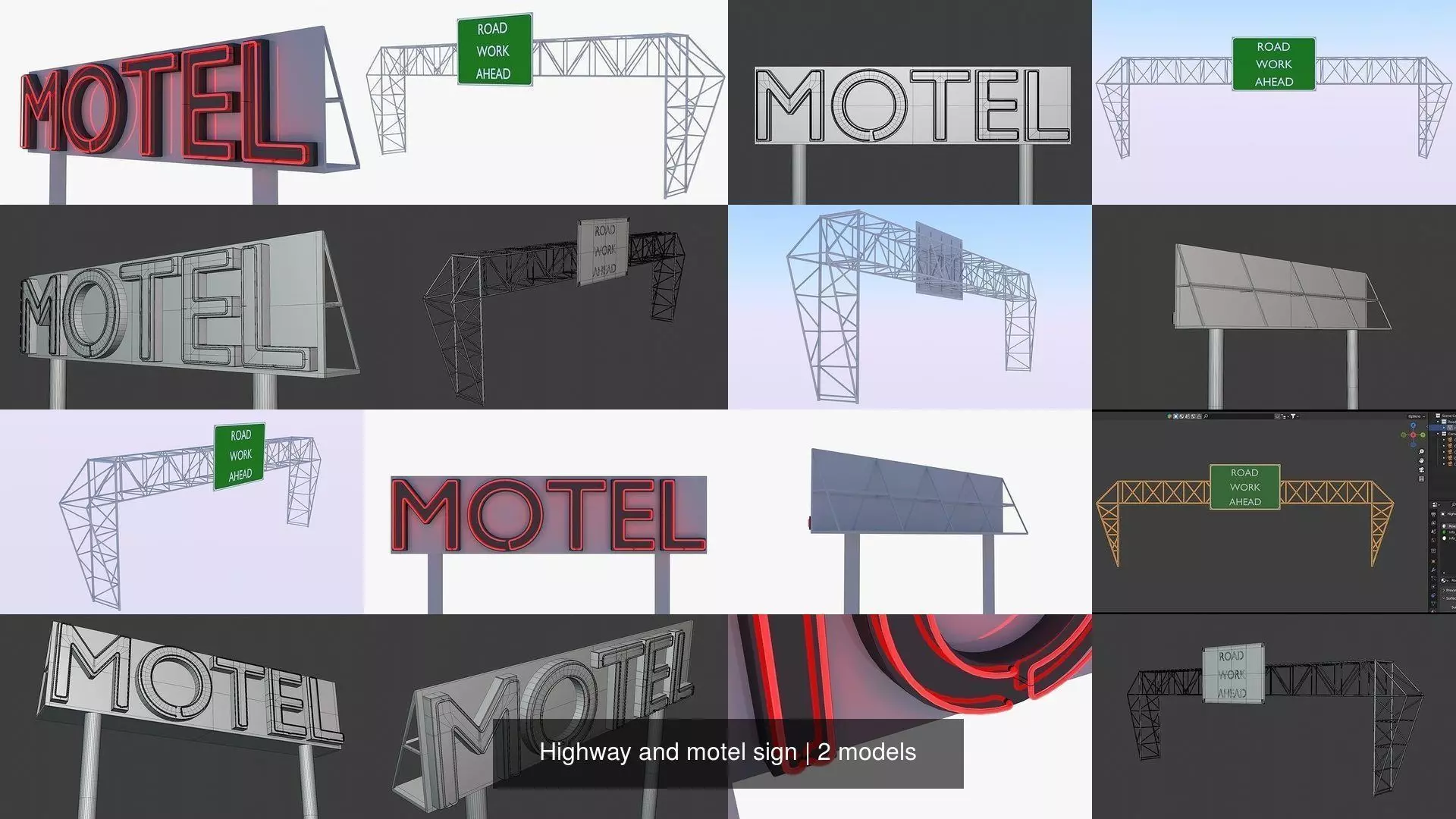 Highway and motel sign 3D Model Collection_1