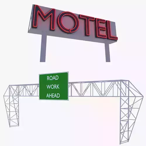 Highway and motel sign 3D Model Collection