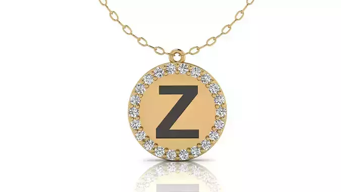 Alphabet Round Enamel Diamond Pendant Z