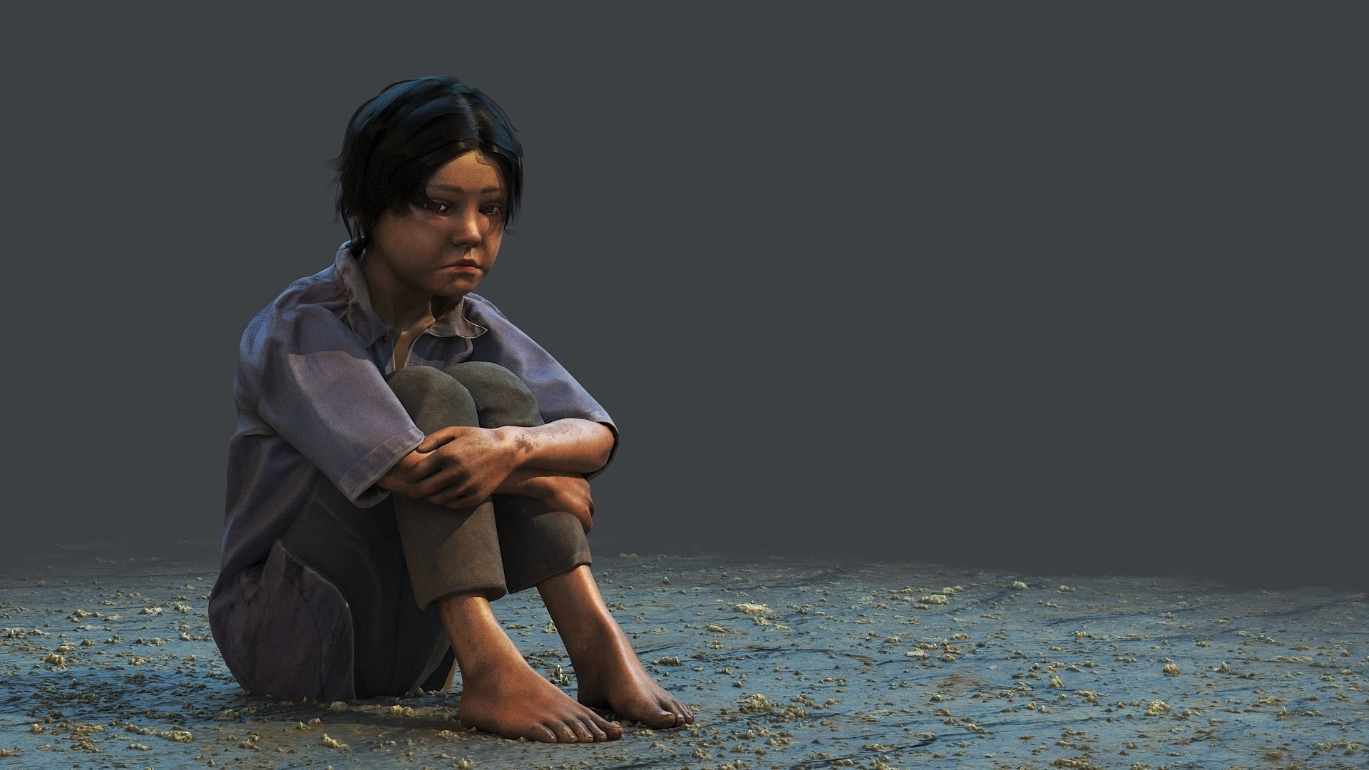 Poor Child Low-poly 3D model_6
