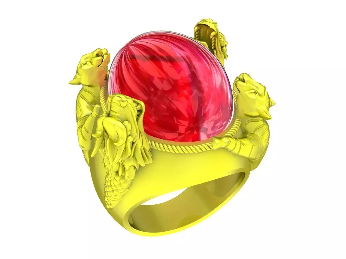 5404 Crouching Tiger Hidden Dragon Oval Ruby Men ring  3D print model_0