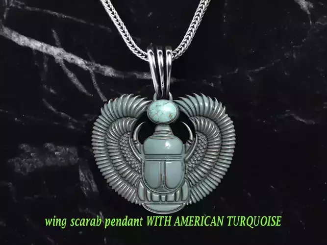 wing scarab pendant  WITH AMERICAN TURQUOISE 3D print model