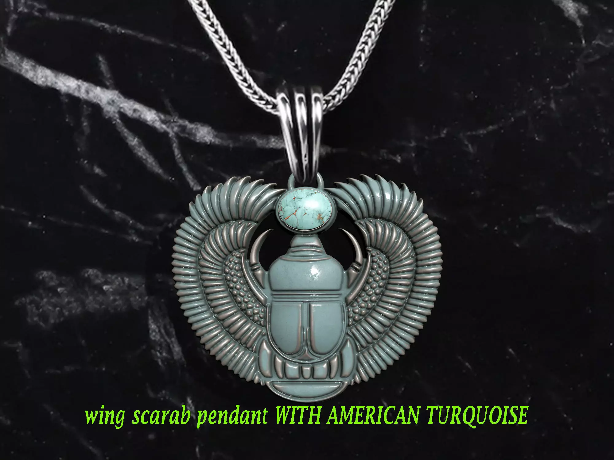 wing scarab pendant WITH AMERICAN TURQUOISE 3D print model