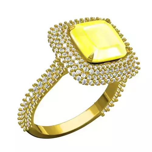 Cushion Cut Four Row Halo Cathedral Engagement Ring