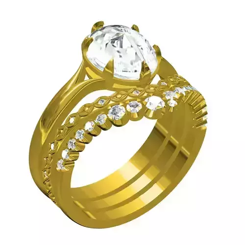 Single Oval Stone Solitaire Ring with Wedding Band