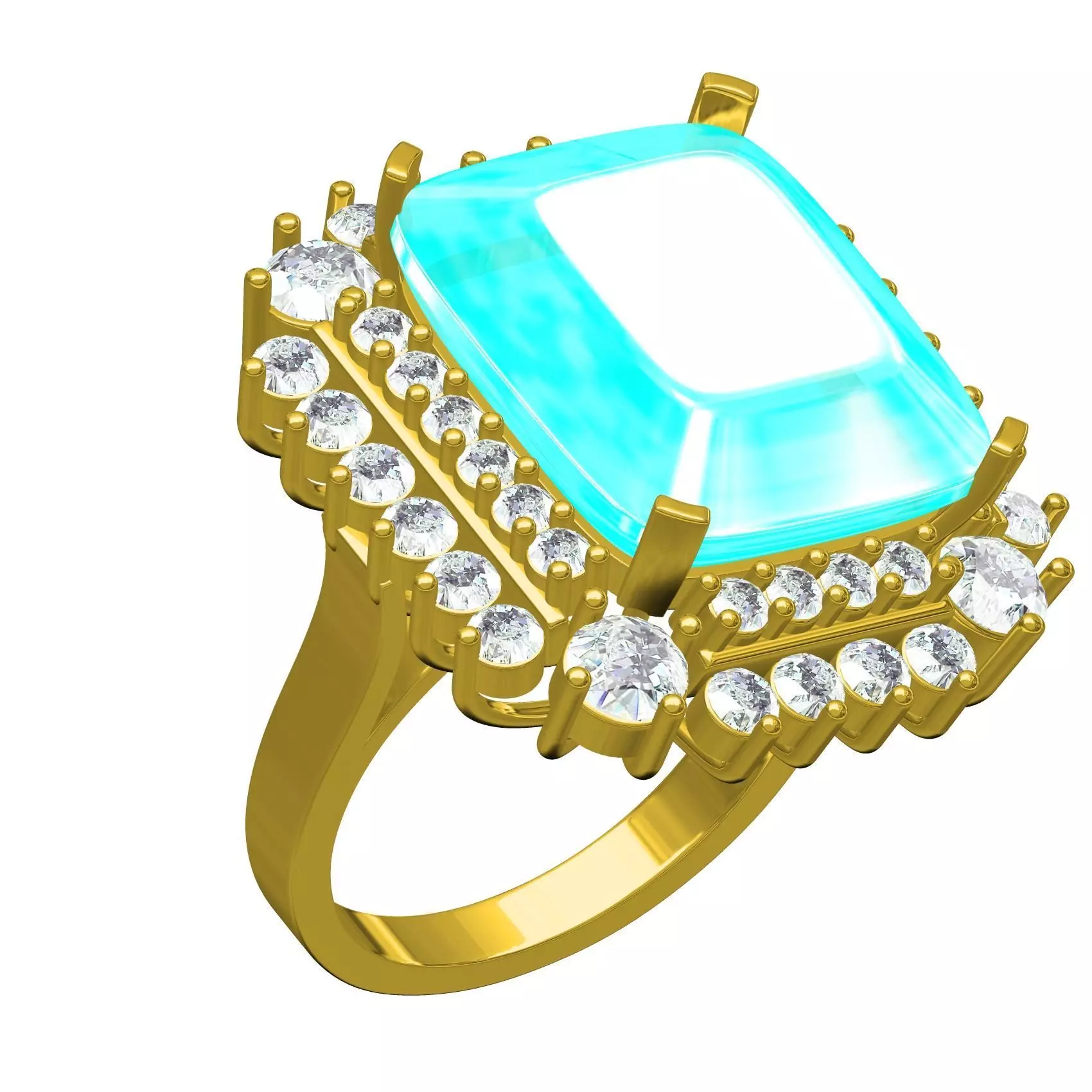 Aqua Cushion Cut Diamond Ring Halo Set Cocktail Ring 3D print model