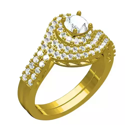 Round Cut Bypass Halo Engagement Ring with Band