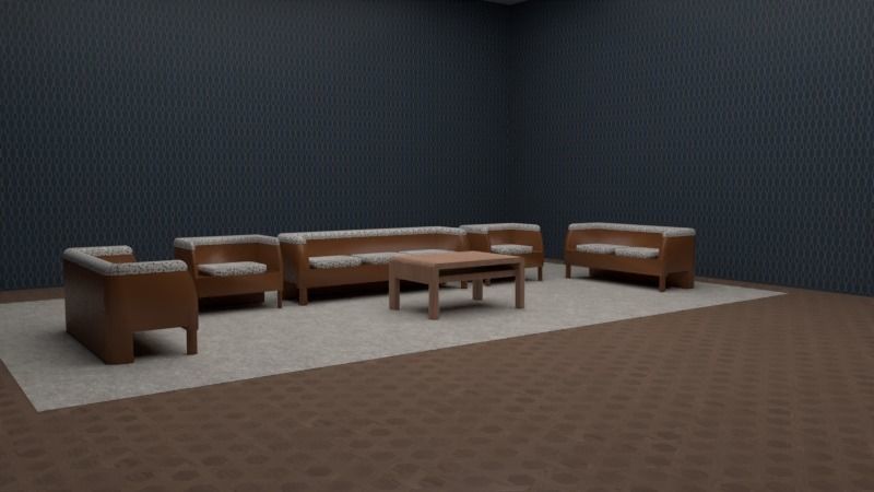 Sofa set  Low-poly 3D model_2