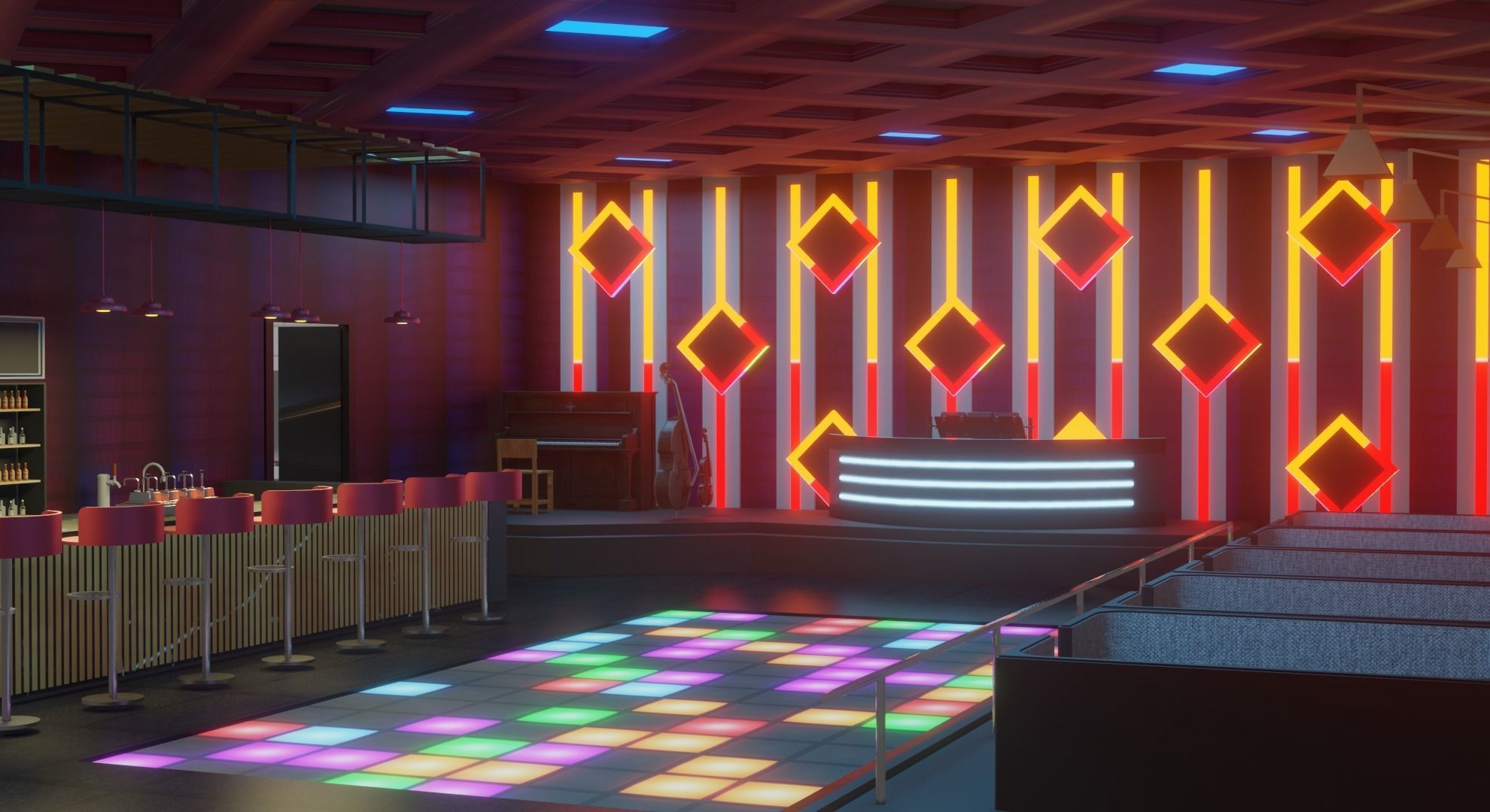 Night club environment with interior - Lowpoly Low-poly 3D model_1