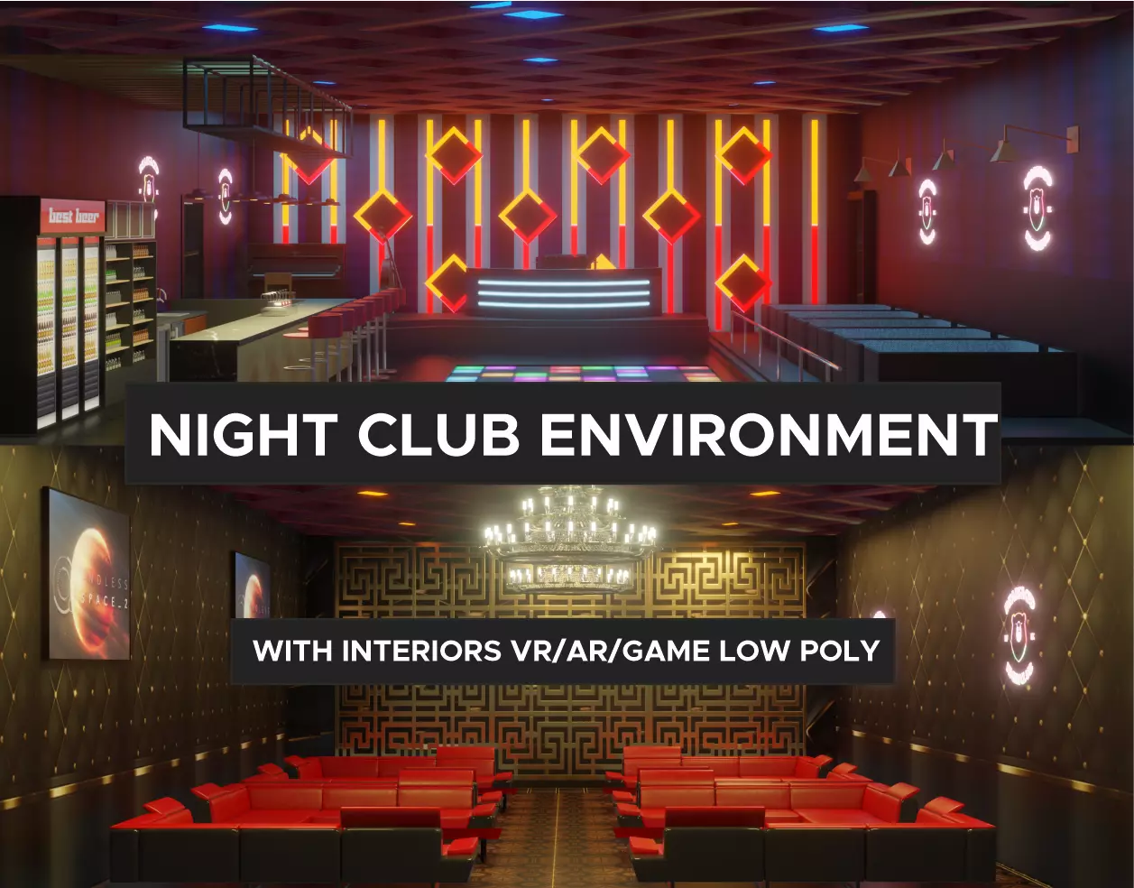 Night club environment with interior - Lowpoly Low-poly 3D model_0