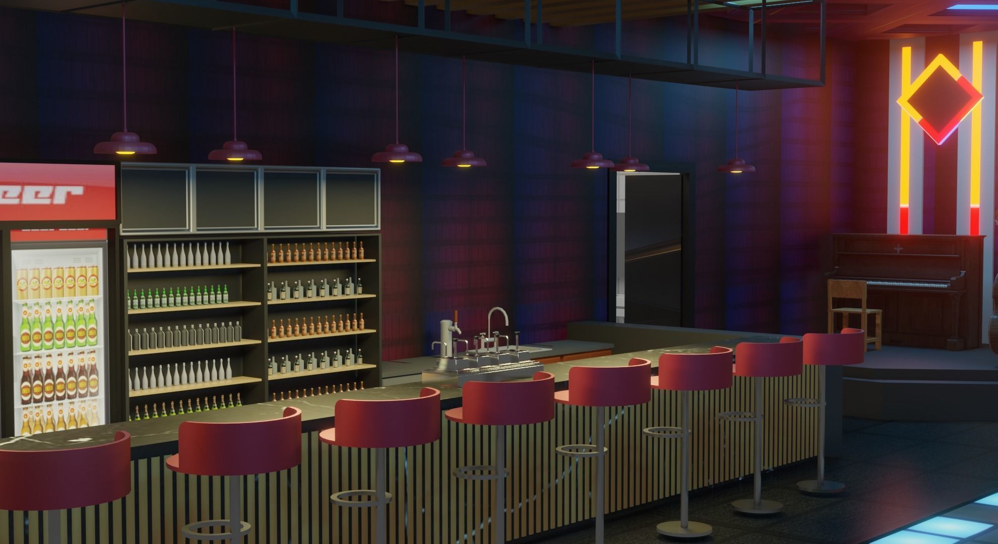 Night club environment with interior - Lowpoly Low-poly 3D model_3