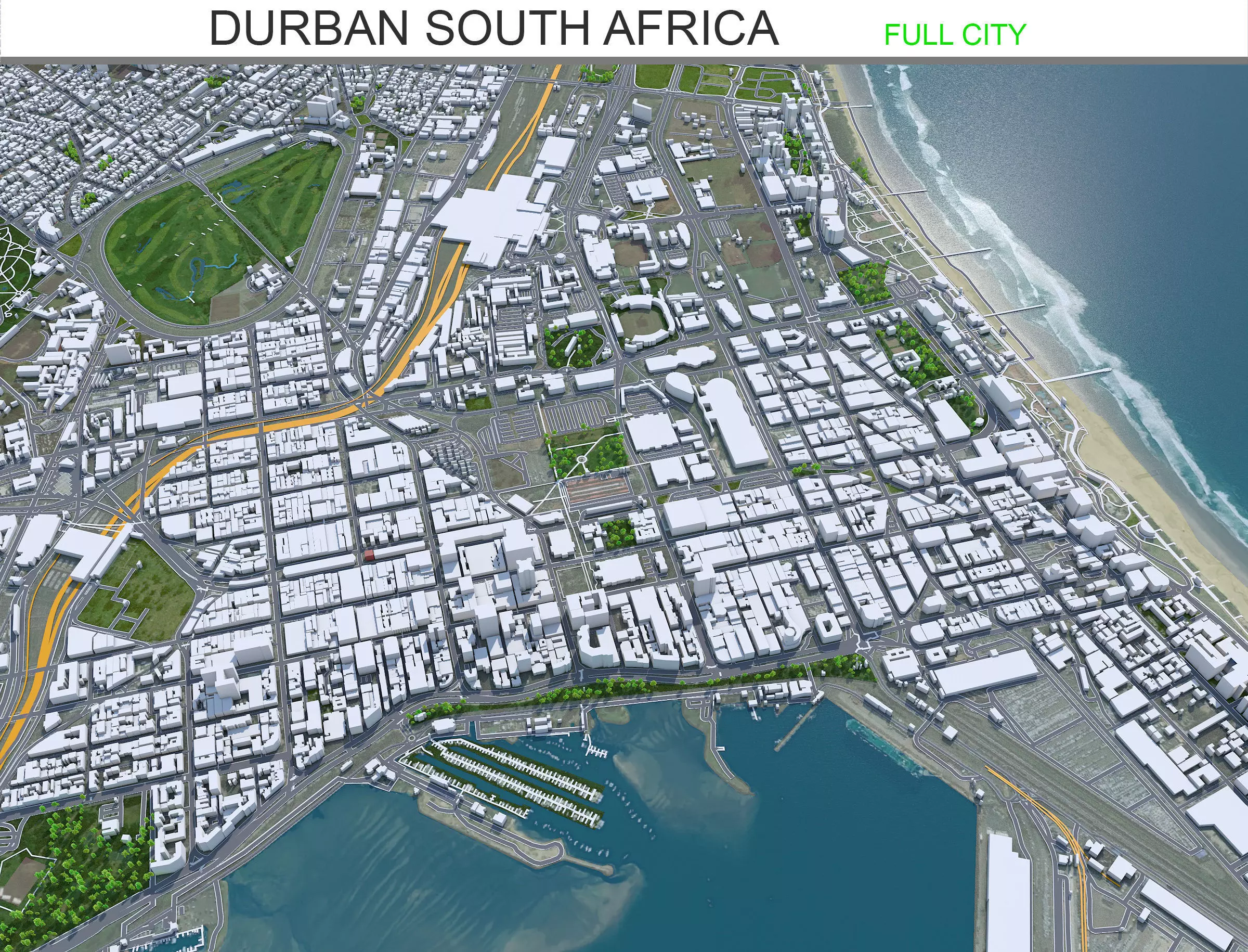 Durban South Africa 30km Low-poly 3D model_0