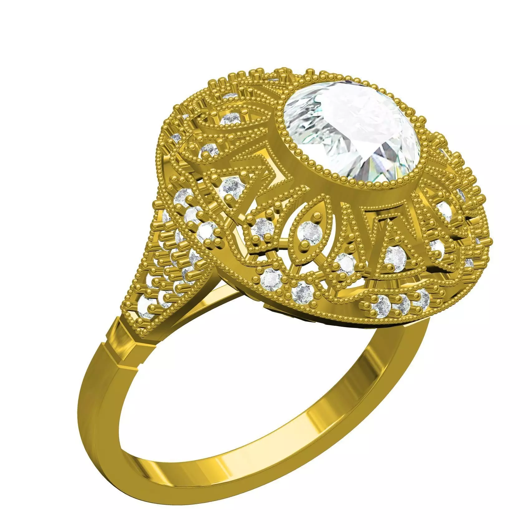Antique Art Deco Round Diamond Engagement Ring 2 3D print model