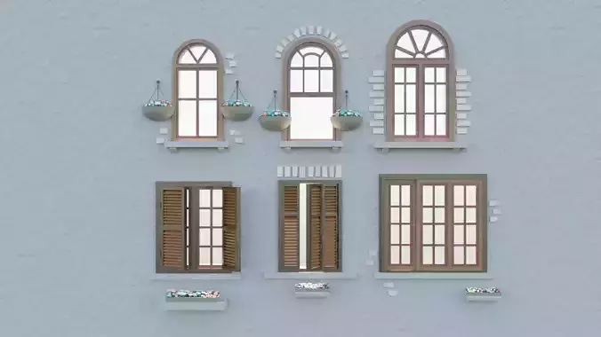 Windows 6pcs pack Low-poly 3D model
