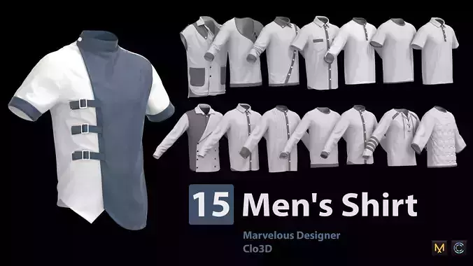 15 Mens Shirts 3D model