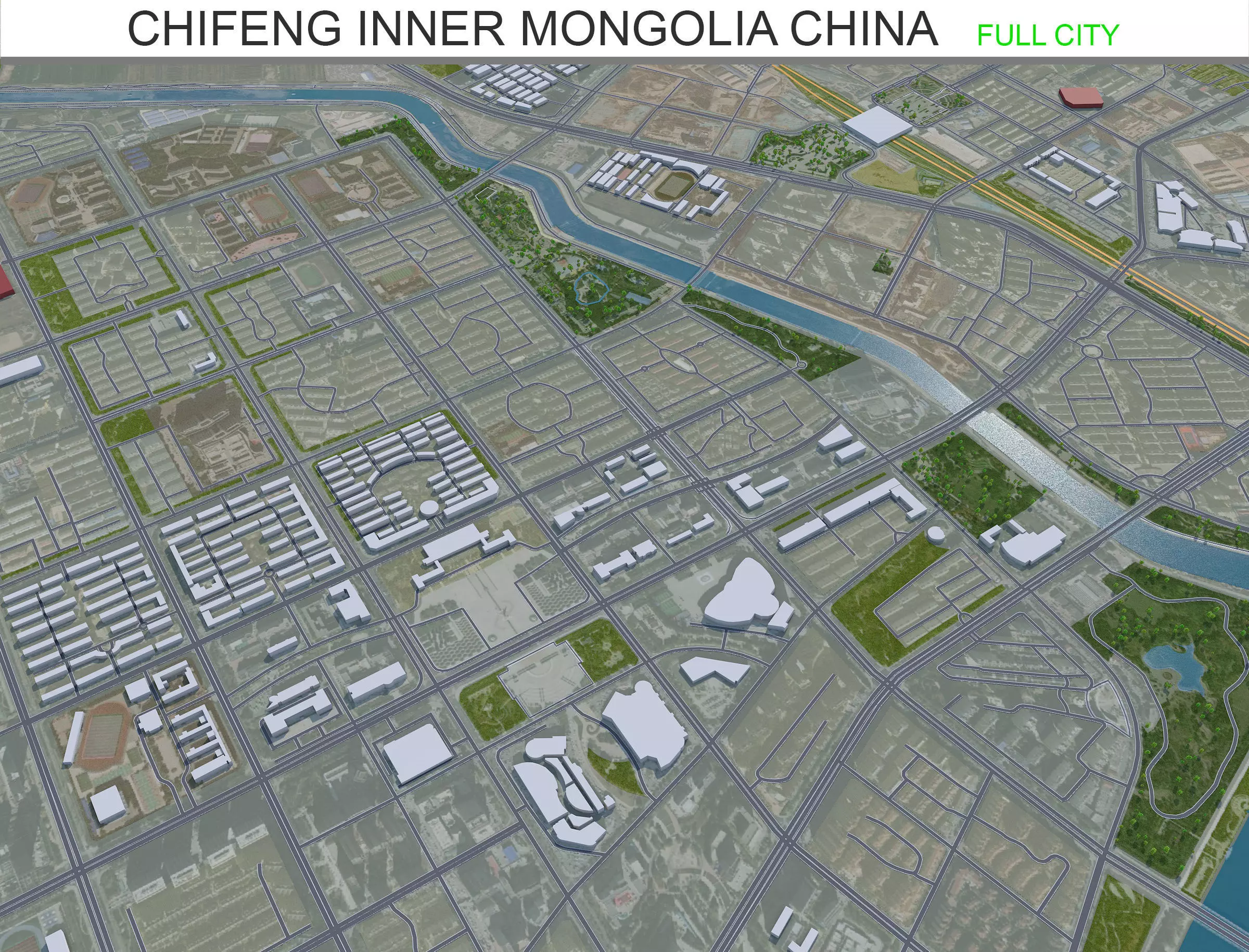 Chifeng Inner Mongolia China 35km Free low-poly 3D model