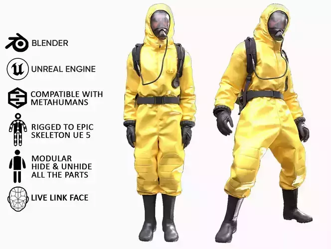 Man - Protective Suit - Modular - Rigged Low-poly 3D model