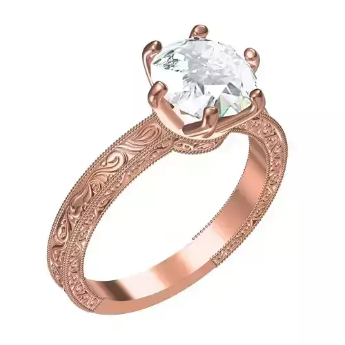 Single Diamond Engraving Solitaire Engagement Ring