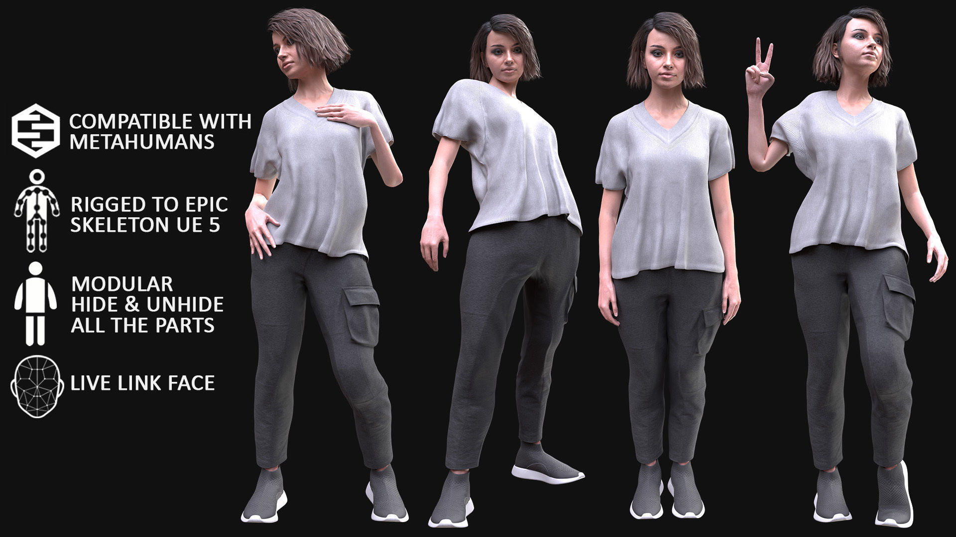 Woman Casual Outfit 5 - Modular - Rigged Low-poly 3D model_1