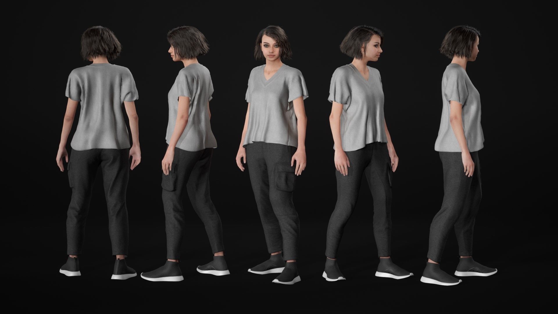 Woman Casual Outfit 5 - Modular - Rigged Low-poly 3D model_14