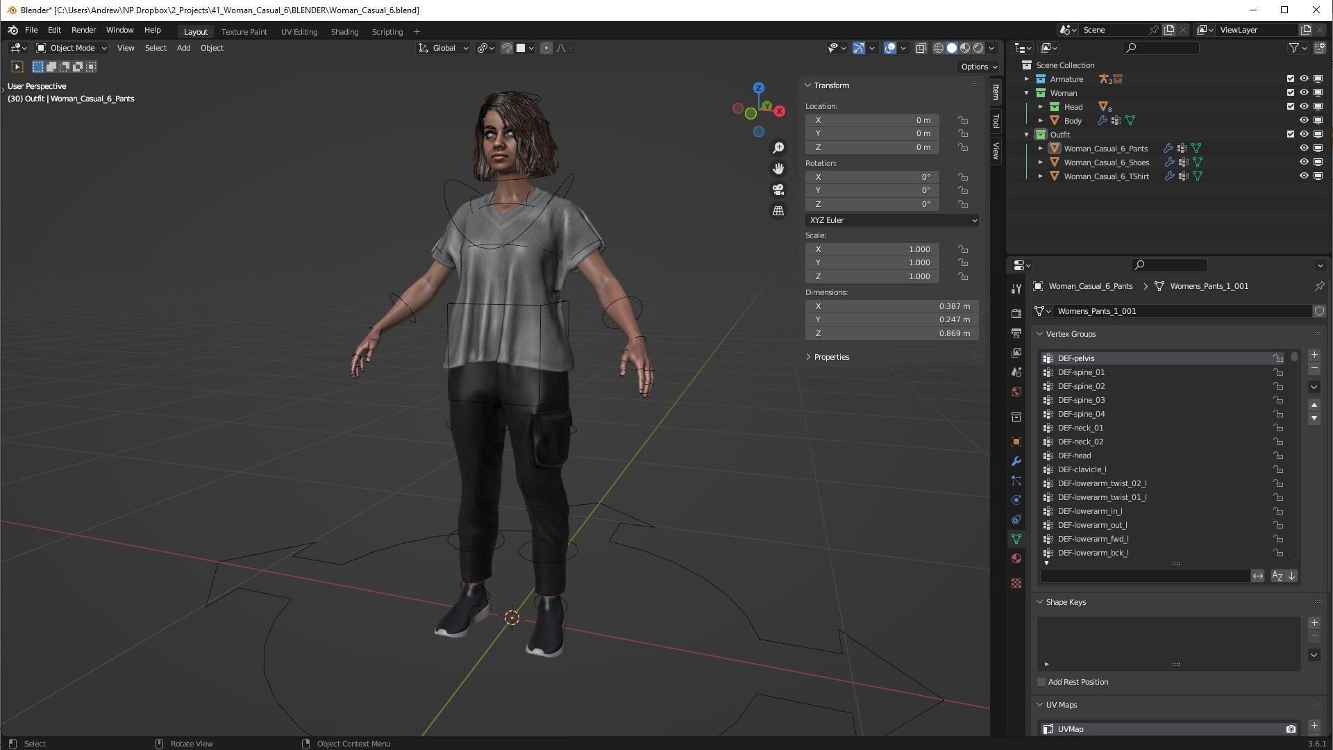 Woman Casual Outfit 5 - Modular - Rigged Low-poly 3D model_5