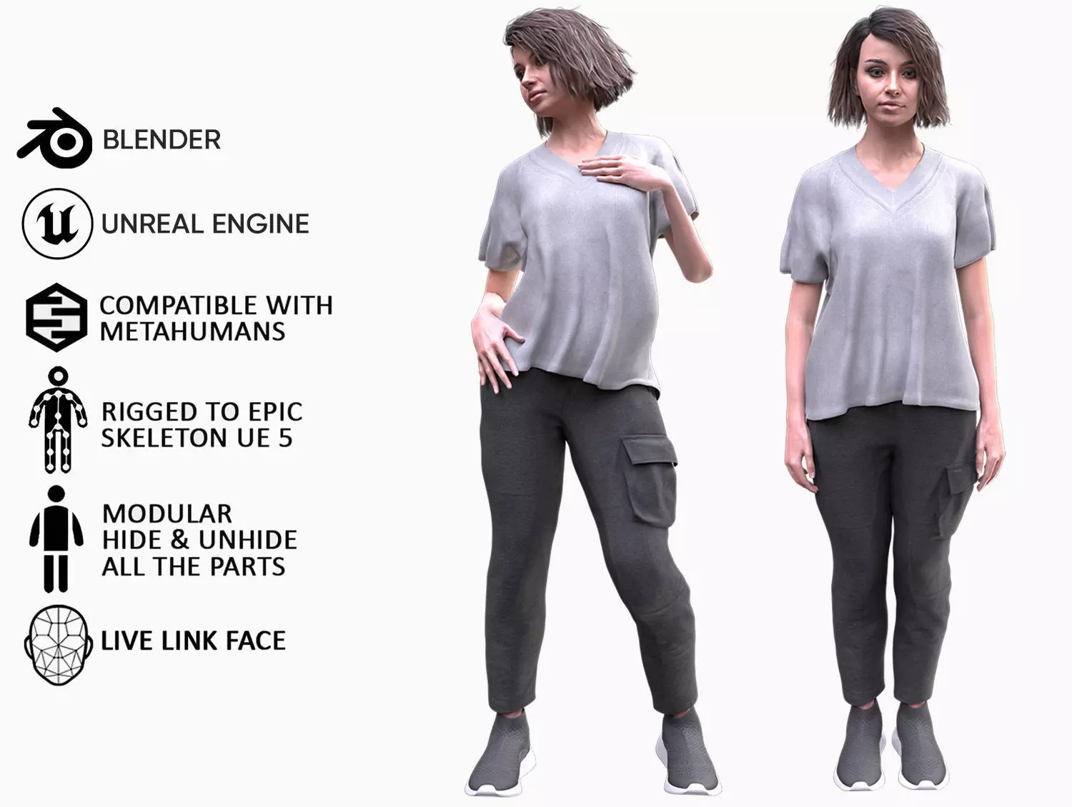 Woman Casual Outfit 5 - Modular - Rigged Low-poly 3D model_0