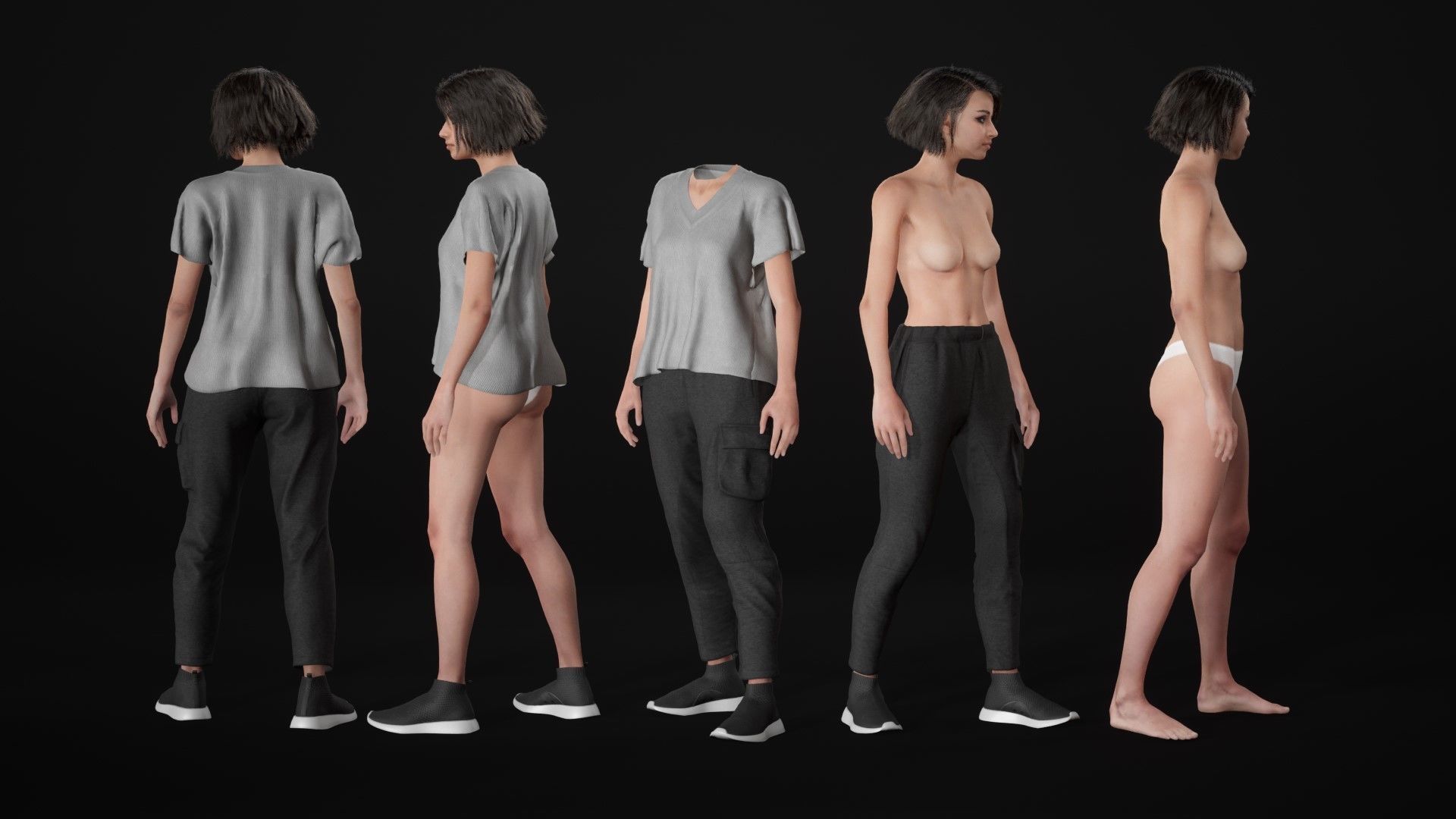 Woman Casual Outfit 5 - Modular - Rigged Low-poly 3D model_15