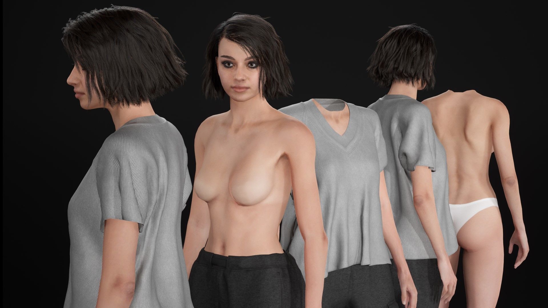 Woman Casual Outfit 5 - Modular - Rigged Low-poly 3D model_19