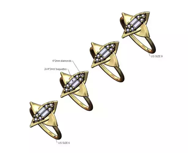 Baguette diamond cluster twisted leaves band US sizes 6to9