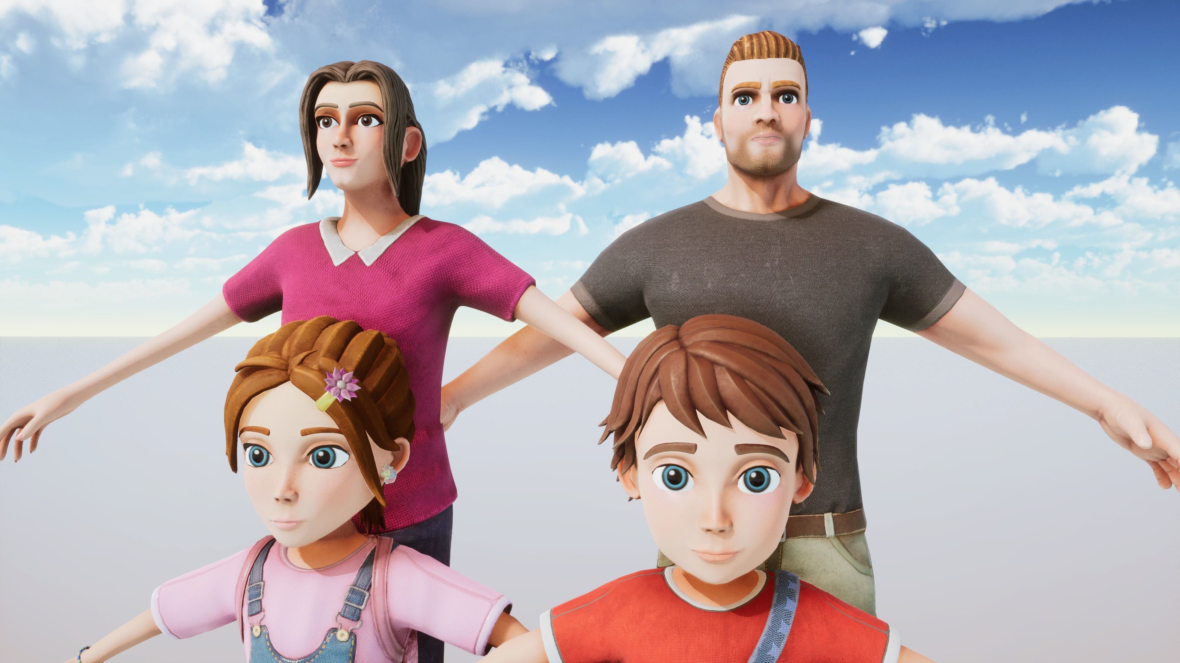 Stylized Family Kit Rigged with Shape Keys Low-poly 3D model_5