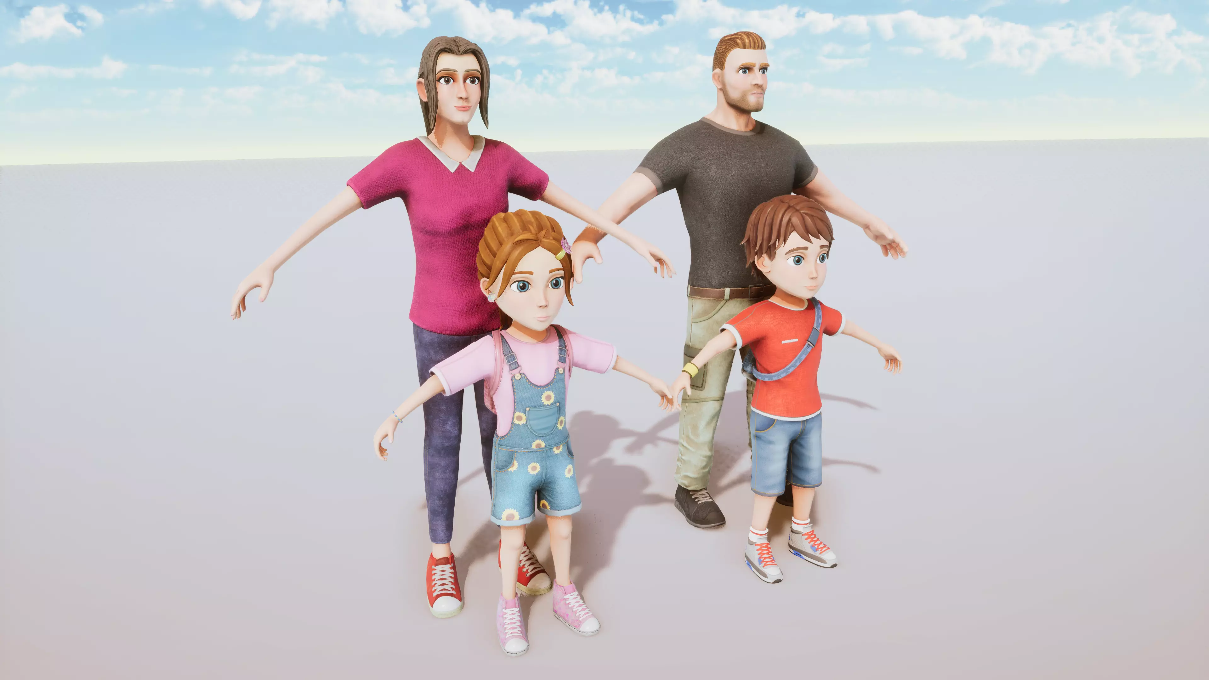 Stylized Family Kit Rigged with Shape Keys Low-poly 3D model_0