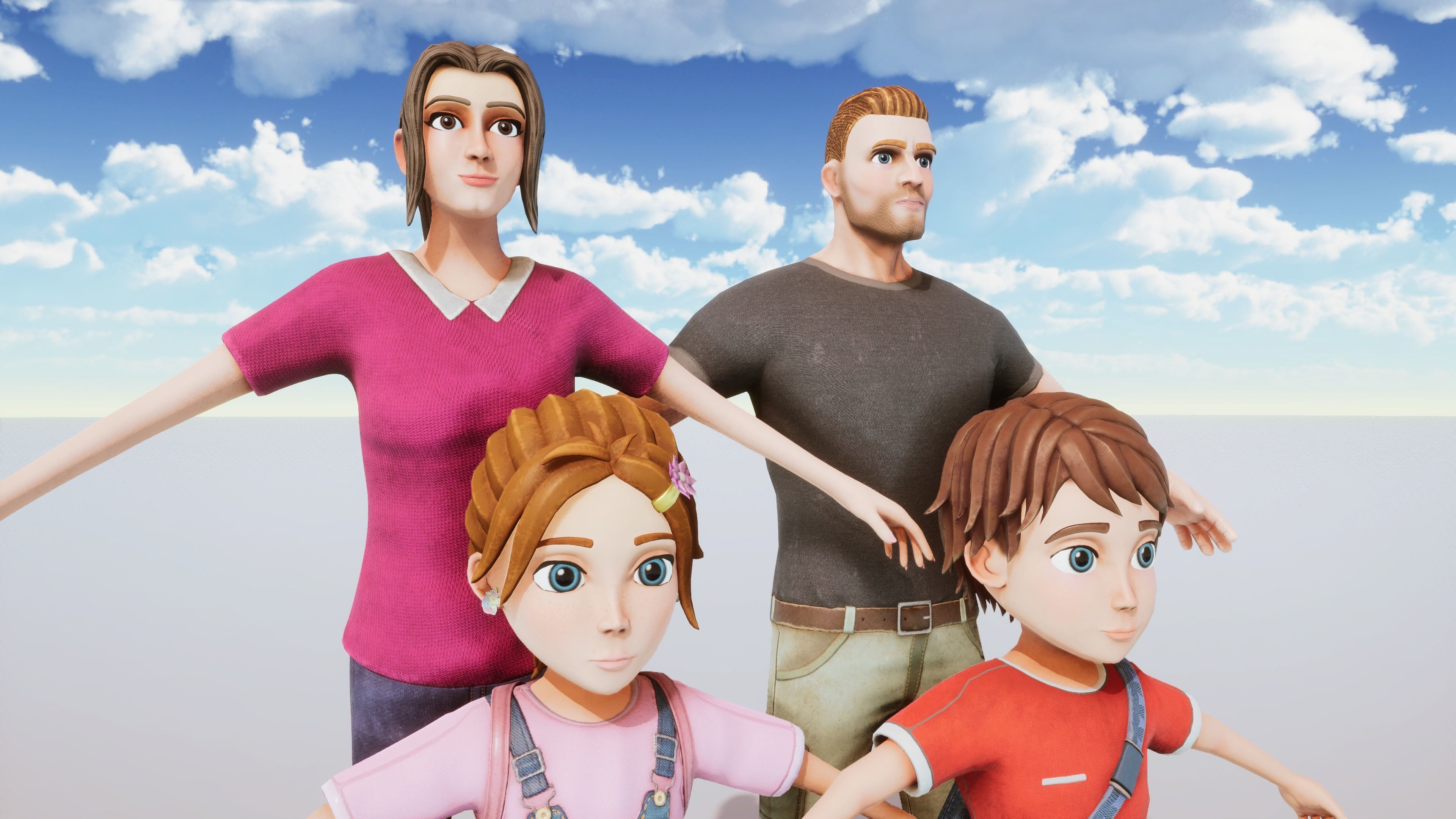 Stylized Family Kit Rigged with Shape Keys Low-poly 3D model_4