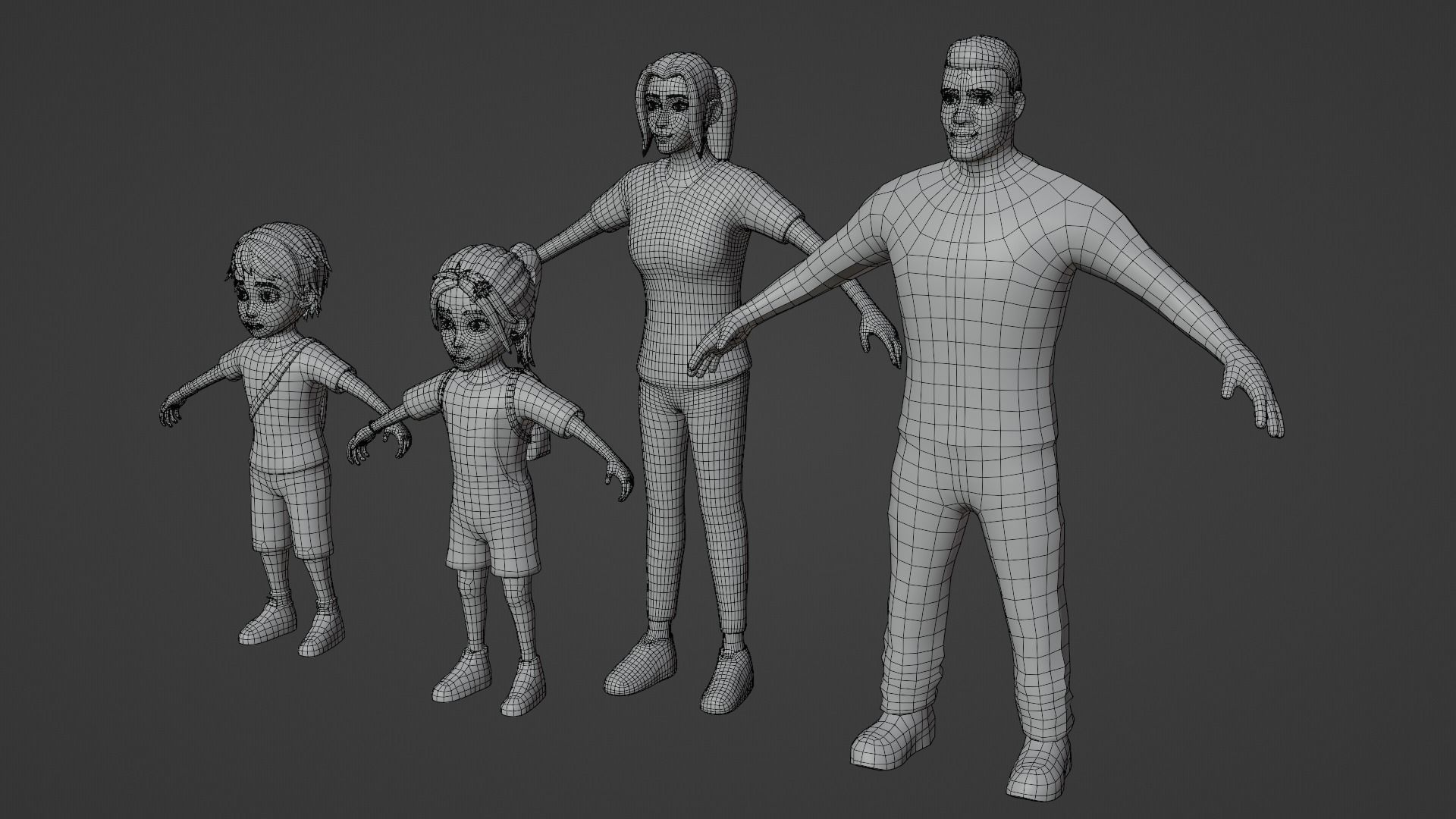 Stylized Family Kit Rigged with Shape Keys Low-poly 3D model_1