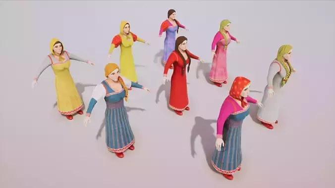 Stylized Medieval People Female Kit Rigged with Shape Keys Low-poly 3D model