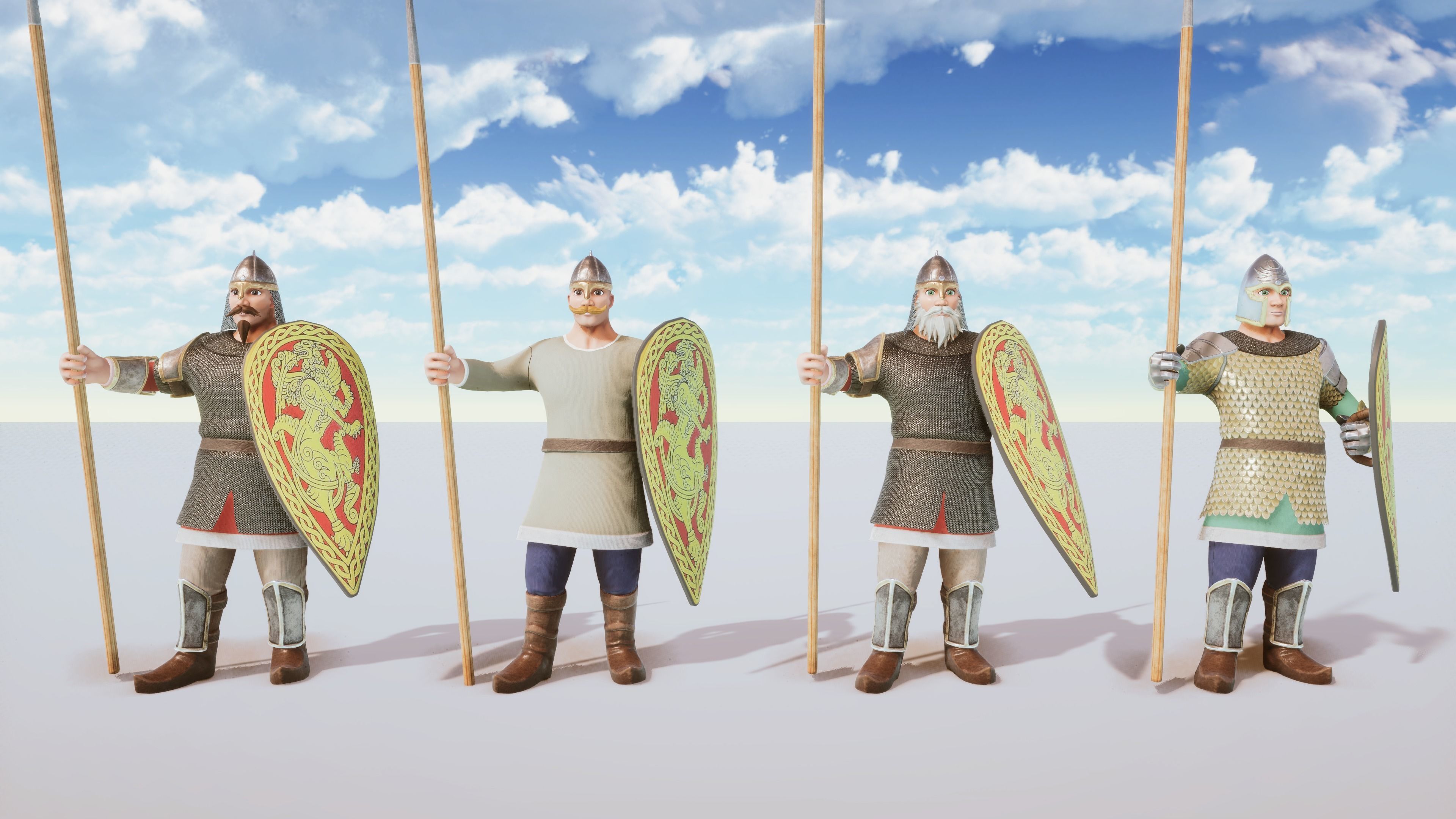Stylized Medieval Guards Kit Rigged with Shape Keys Low-poly 3D model_1