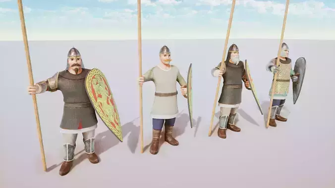 Stylized Medieval Guards Kit Rigged with Shape Keys Low-poly 3D model