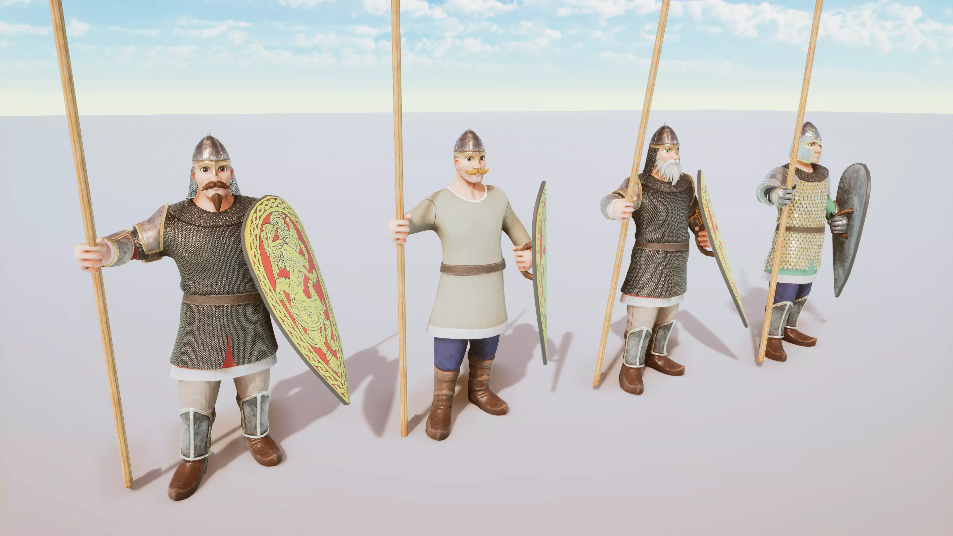 Stylized Medieval Guards Kit Rigged with Shape Keys Low-poly 3D model_0