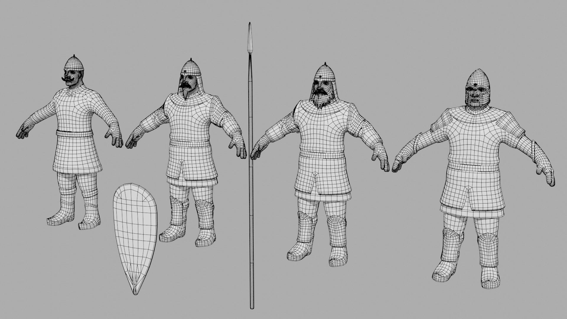 Stylized Medieval Guards Kit Rigged with Shape Keys Low-poly 3D model_5