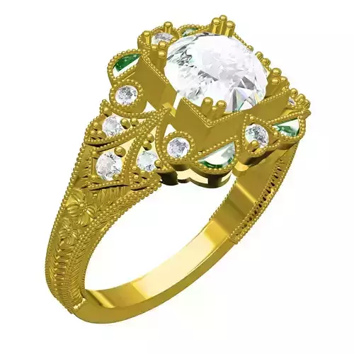 Vintage Diamond and Green Half Moon Diamond Ring