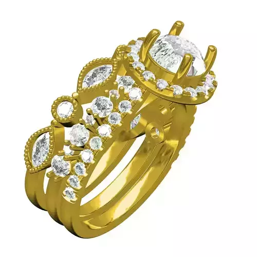 Round and Marquise Diamond Ring Set for Women