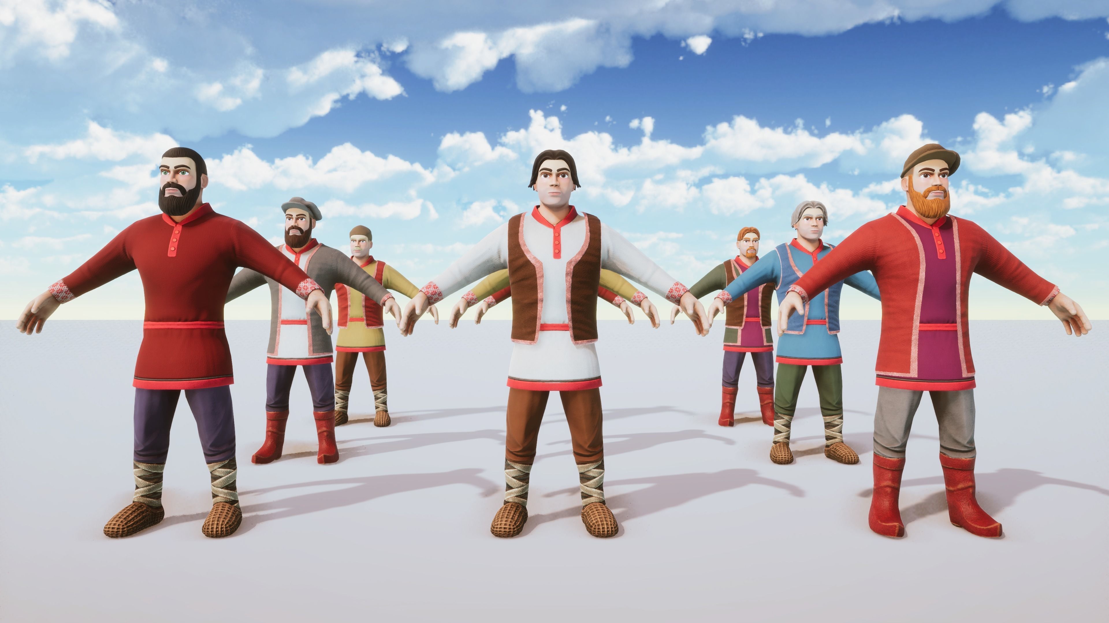 Stylized Medieval People Male Kit Rigged with Shape Keys Low-poly 3D model_2