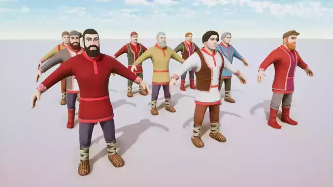 Stylized Medieval People Male Kit Rigged with Shape Keys Low-poly 3D model