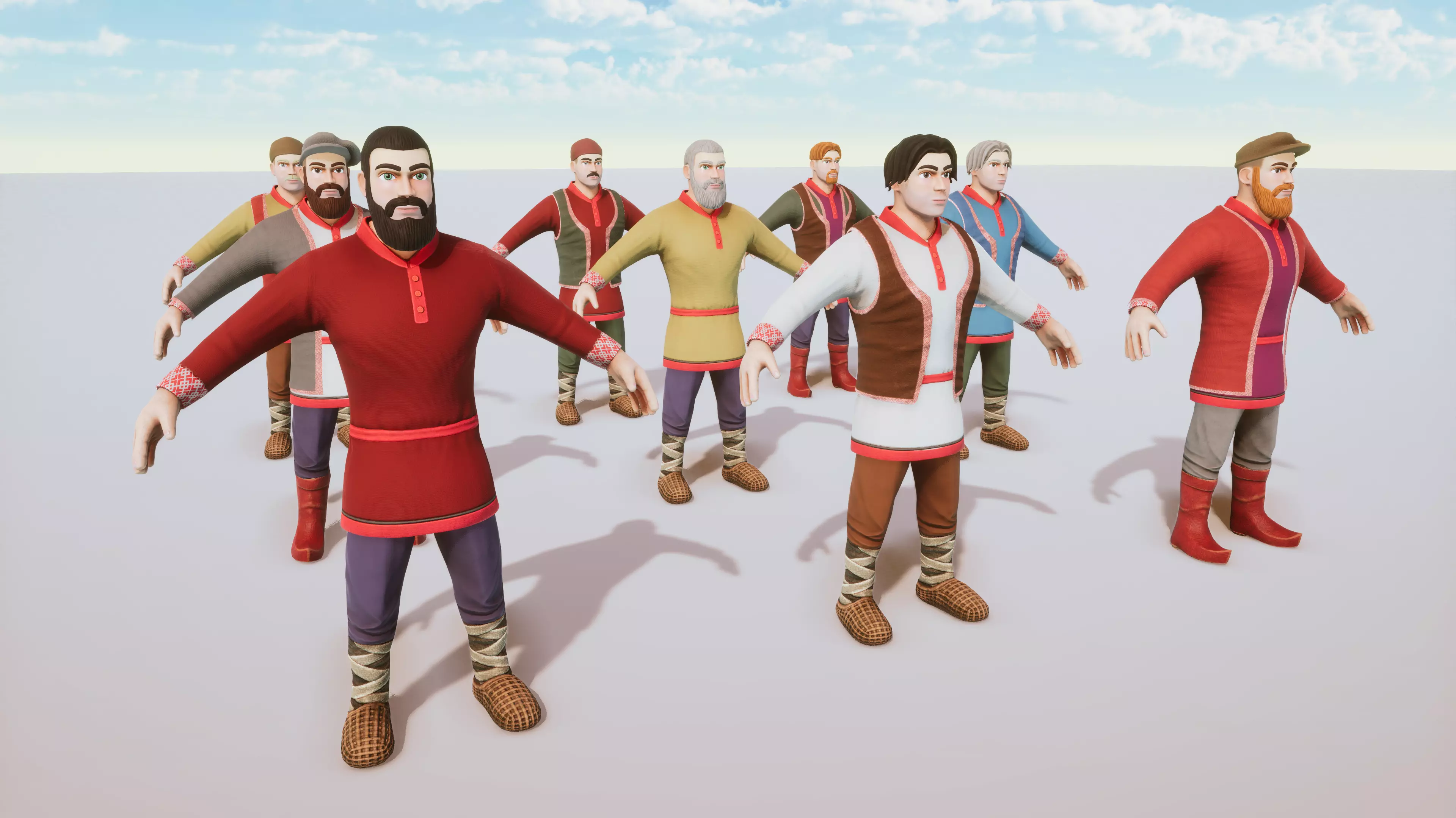 Stylized Medieval People Male Kit Rigged with Shape Keys Low-poly 3D model_0