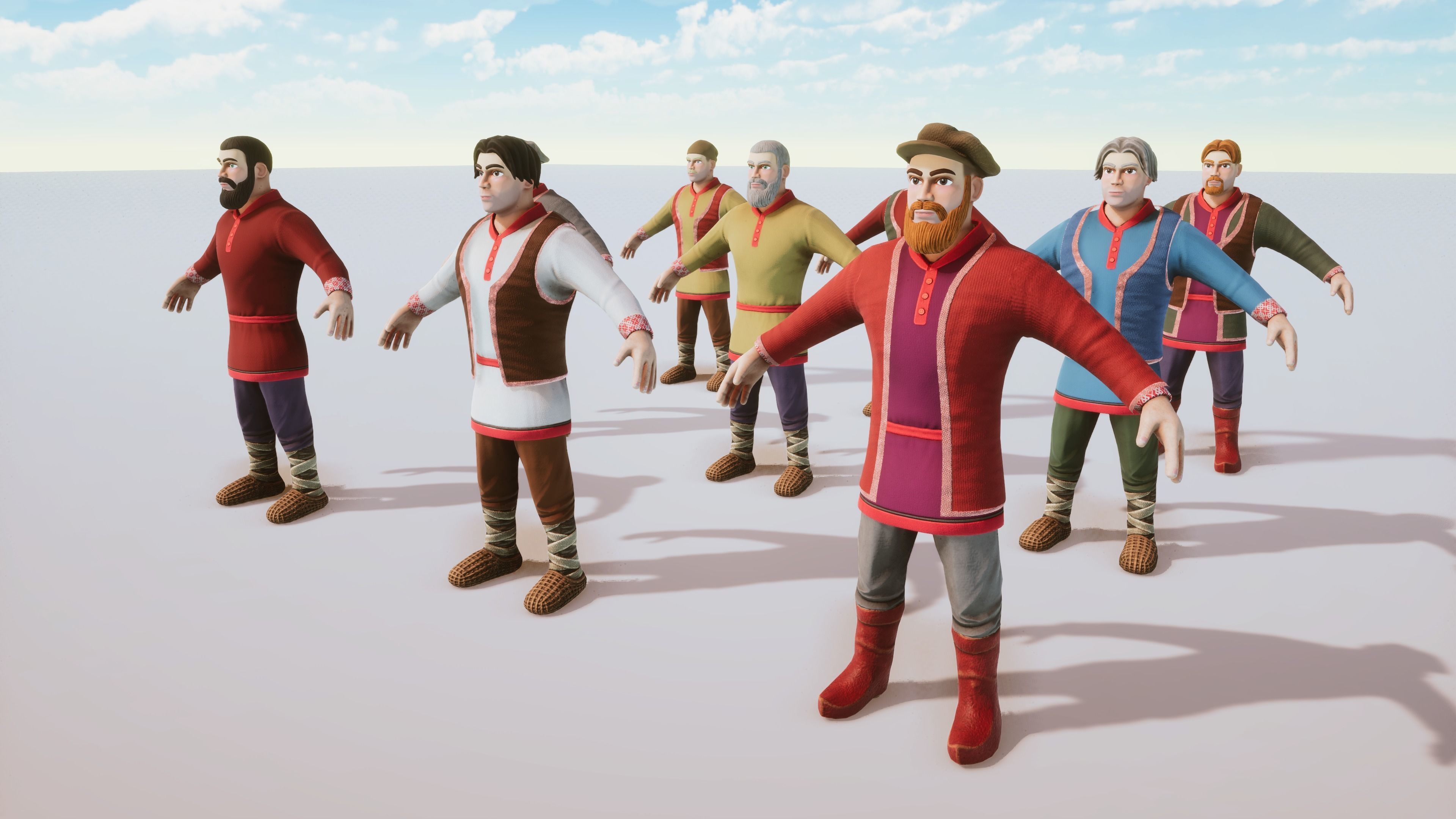 Stylized Medieval People Male Kit Rigged with Shape Keys Low-poly 3D model_1